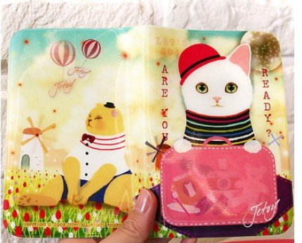 Super Cute Jetoy Choo Choo Cat Red Hat Hologram Passport Holder Case
