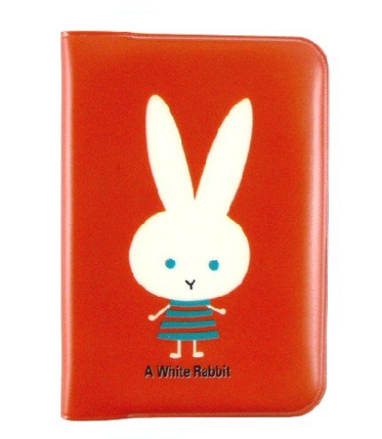 Cute A White Rabbit Red Name Credit Card Case Holder