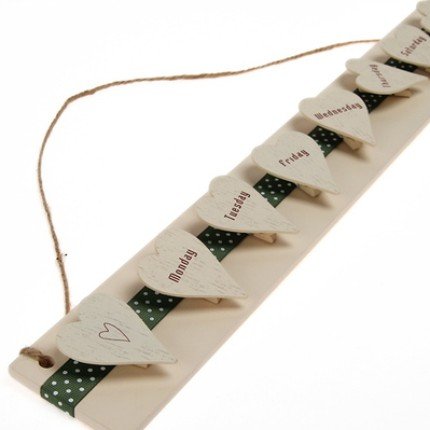 BIG Zakka Style Wooden Long Board With Heart Shaped Week Days Peg Note Memo Clipboard Holder