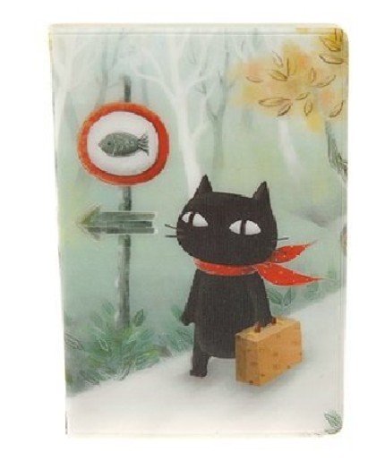 Cute Black Cat Going Fishing Cartoon Name Credit Card Case Holder
