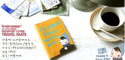 Cute Pony Brown Little Girl Cartoon Yellow Travel Passport Holder Case