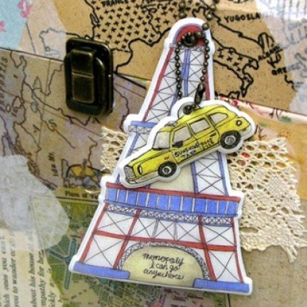 Quaint Retro Paris Tour Eiffel Tower And Taxi Cab Design Luggage Bag Name Tag Charm