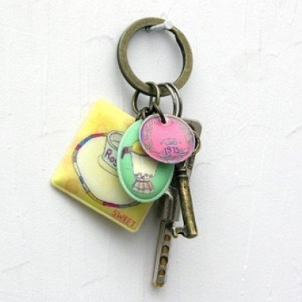 Sweet Coffee Pot Cup Crown Pvc Padded Keychain