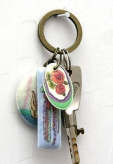 Sweet Teapot Roses Ribbon Pvc Padded Keychain