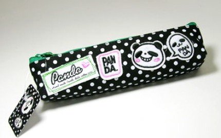 Sweet Fun Artbox Panda Bear Black White Polka Dots Fabric Pencil Case