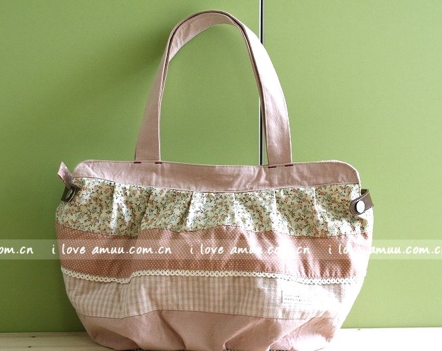 Sweetest Zakka Japanese Rustic Pastel Pink Flowers Checks Cotton Tote Shoulder Bag