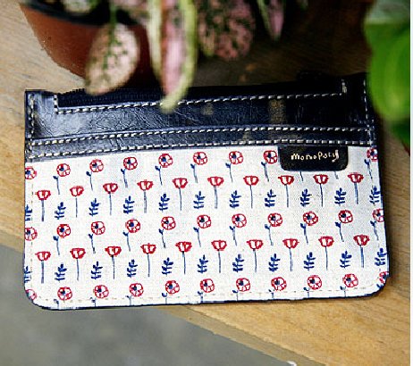 Lovely Blue Leather Linen Flowers Purse Card Holder Keychain