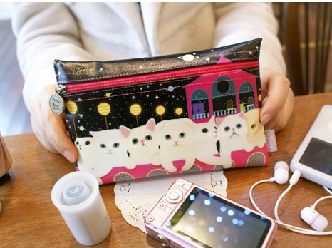 Lovely Jetoy Cats At Planetary Moonlight Black Make Up Case Big Purse