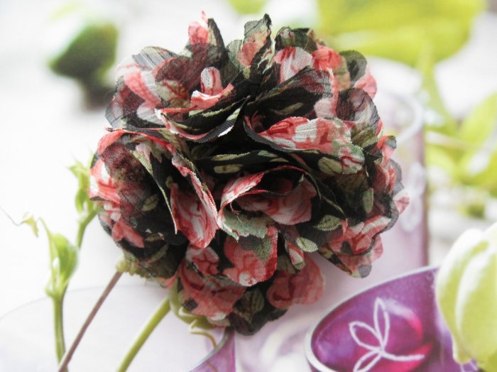 Black Red Round Flowers Hair Clip Hairclip Brooch