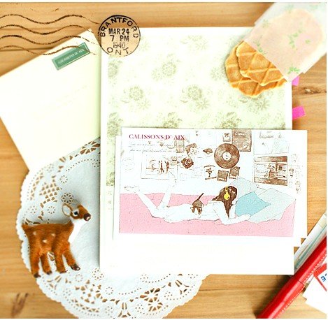 Girl And Cat Lazing In Her Room Letter Set Letterset