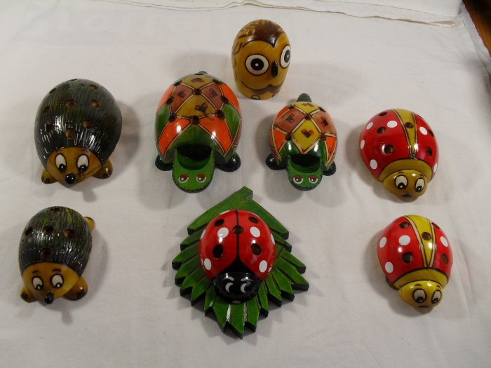 Pencil Holder Ladybug Owl Frog Hedgehog Wood Hand-Craft - Funny BIG VERSION