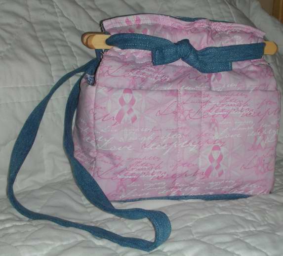 handbag, pink ribbon for a breast cancer cure fabric, quilt,denim, reversible, organizer, purse