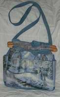 handbag,Thomas Kinkade Christmas fabric, quilt, denim, reversible, organizer, purse