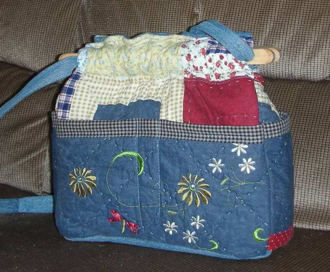 purse dragon fly crazy quilt denim organizer reversible handbag