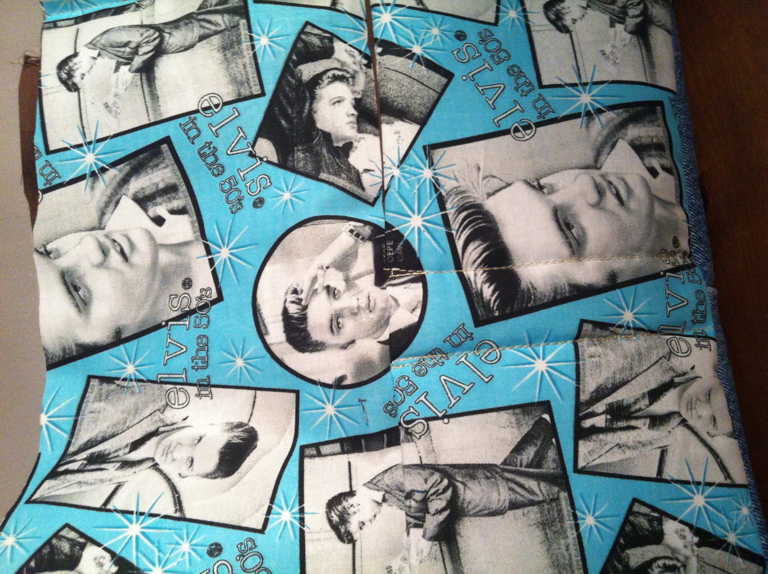 handbag,Elvis fabric, quilt, denim , reversible, organizer, purse