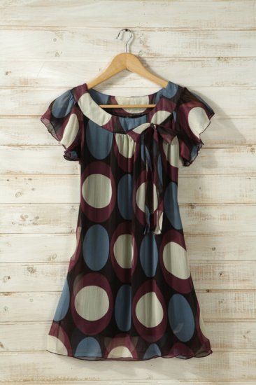 Purple Blue Chiffon Big Polkadot Dress