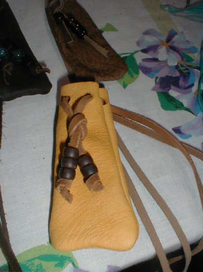 Soft Hide Medicine/Tobacco Bag Crow Beads FREESHIP Small