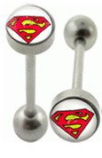 Surgical Steel Barbell With Superman Logo Ball