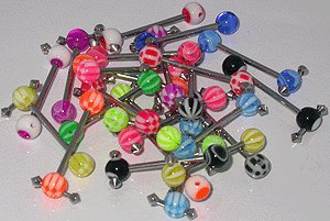 Surgical Steel Ban with uv ball & steel ball Tongue Ring