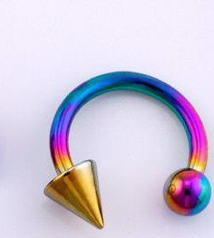 Surgical Steel Anodise Curved Barbell with Ball & Cone