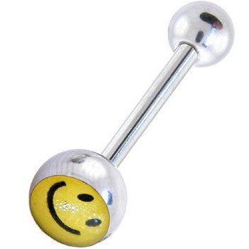 Surgical Steel Tounge Barbell with Smiley Face Logo Ball