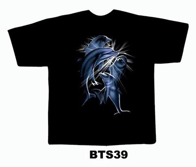 Black colour T-Shirt with Fabric printing Blue Dolphin Design