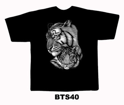Black colour T-Shirt with Fabric printing Two Tiger face Design