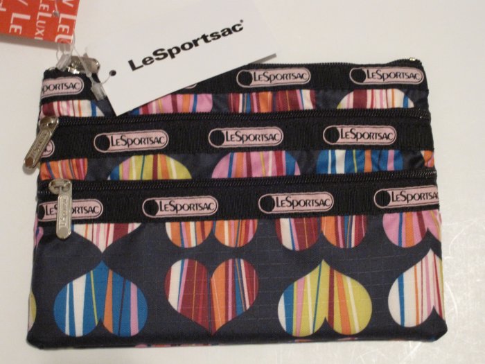 New LeSportsac 3 Zip Cosmetic Bag Love Struck Hearts