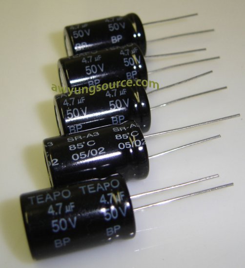 Bi-Polar 4.7uF-50V Aluminum Electrolytic Capacitor - 5 Pieces