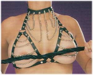 Dramatic Leather Chain Choker Bra - Item 67
