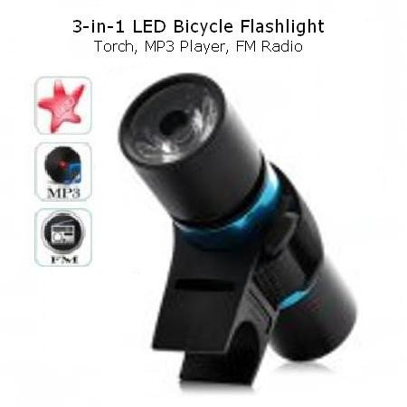 *NEW* 3-in-1 LED MP3 Bicycle Flashlight (Torch, MP3 Player, FM Radio)