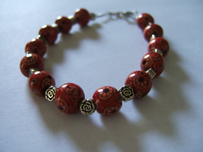 Red Wooden Bead Bracelet