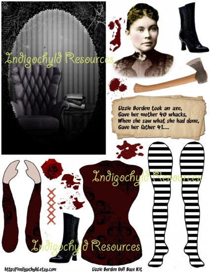 Lizzie Borden Altered Digital Paper Doll Kit JPG