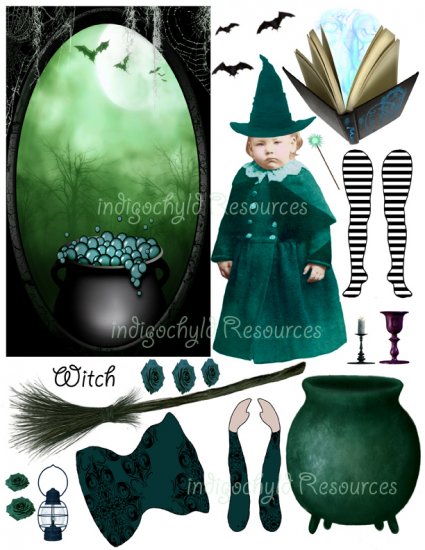 Altered Witch Digital Paper Doll Kit JPG