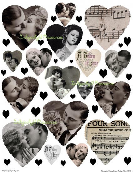 Hearts and Kisses Digital Collage Sheet JPG