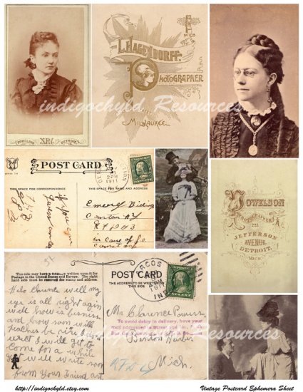 Post Card Ephemera Digital Collage Sheet JPG