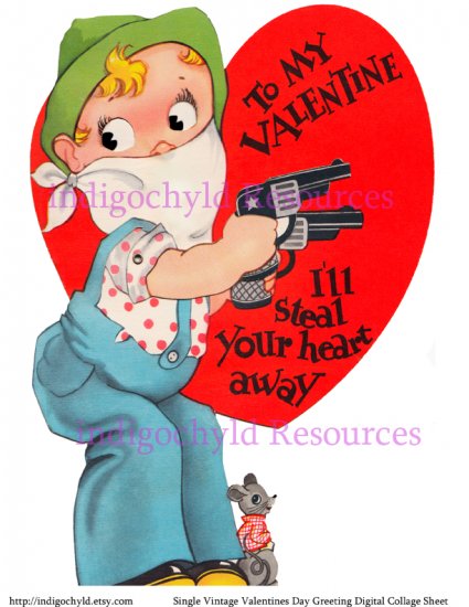 Single Vintage Valentine Digital Collage Sheet JPG