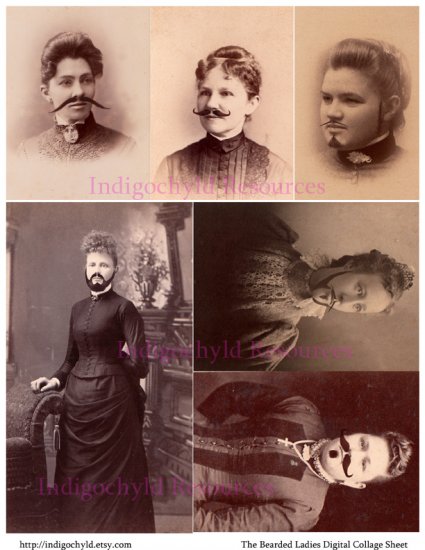 Bearded Ladies Digital Collage Sheet JPG