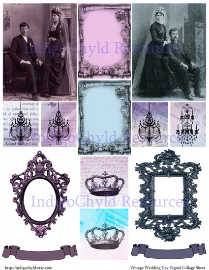 Vintage Wedding Digital Collage Sheet JPG
