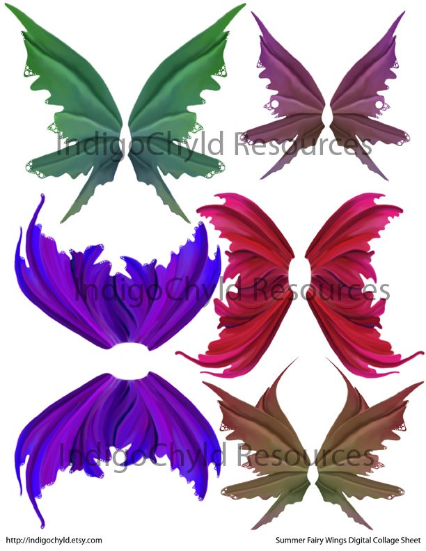 Summer Fairy Wings Digital Collage Sheet JPG
