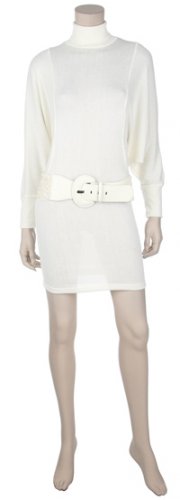 True-10823-Black Trendy Bateau 3/4 Sleeve Sweater Dress w/Belt