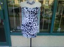 White and black animal print mini dress w open back