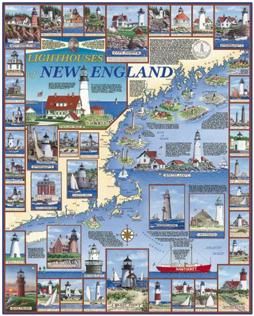 Lighthouses of New England - 1,000 piece White Mountain puzzle - for Ages 12+