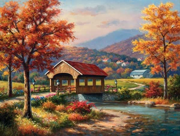 Covered Bridge in Fall - 500 piece SunsOut puzzle - for Ages 12+