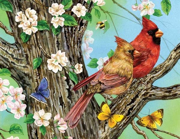 A Cardinal Pair - 1,000 Large Piece SunsOut puzzle - for Ages 12+