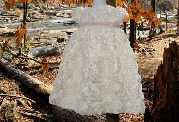White Rosette Handmade Christening Baby Blessng Baptismal Gown 2T
