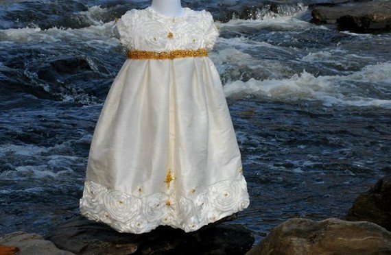 Silk and Satin Handmade Rosette Christening Baptismal Baby Blessing Gown 18 Months