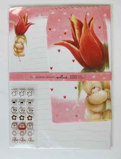 Cute Red Tulip and Forever Friend Bear Letter Set