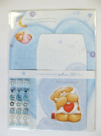Cute Blue Forever Friend Bear and Moon Hallmark Korea Letter Set