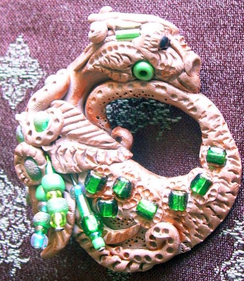 Handcrafted Original Art Sculpture Polymer Clay Jewelry Dragon Brooch ITEM#PR00324
